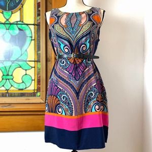 Vintage Psychedelic MOD Retro 60s Renneec. Midi Dress- S